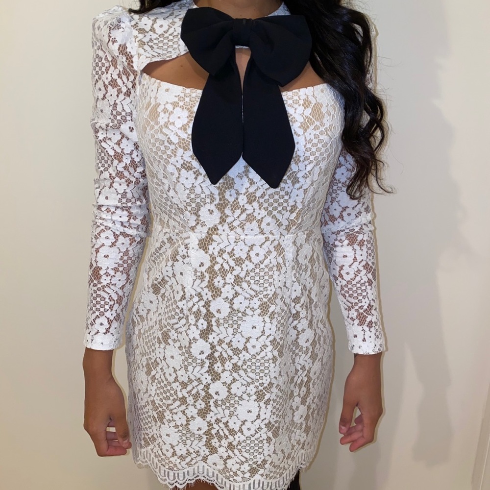 Long Sleeve Lace dress with Large Black Bow